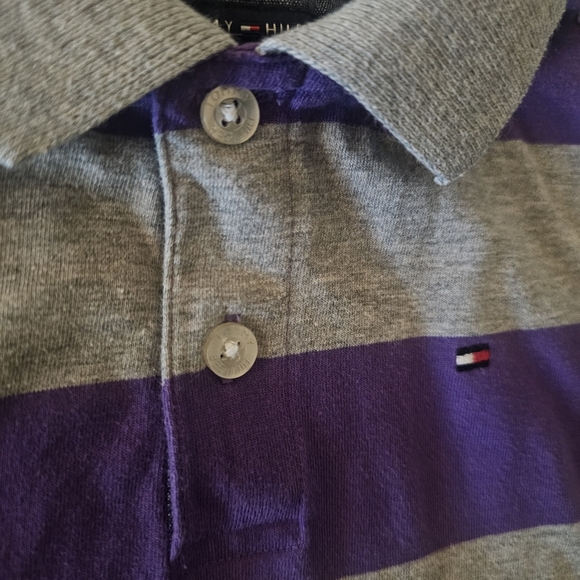 Kids Striped Polo Shirt - Purple and Gray - Picture 4 of 4